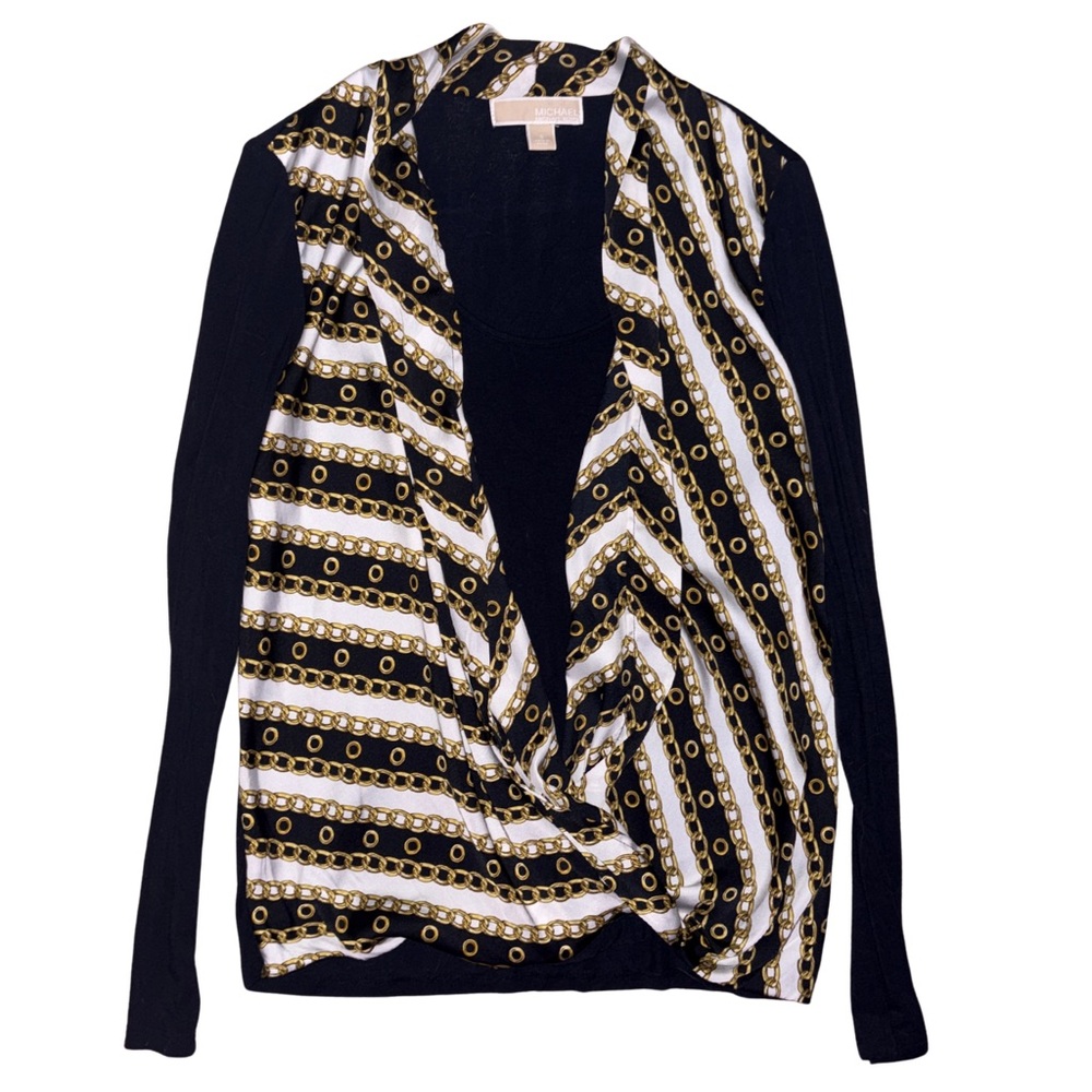 Michael Kors Navy and Gold Long Sleeve Top